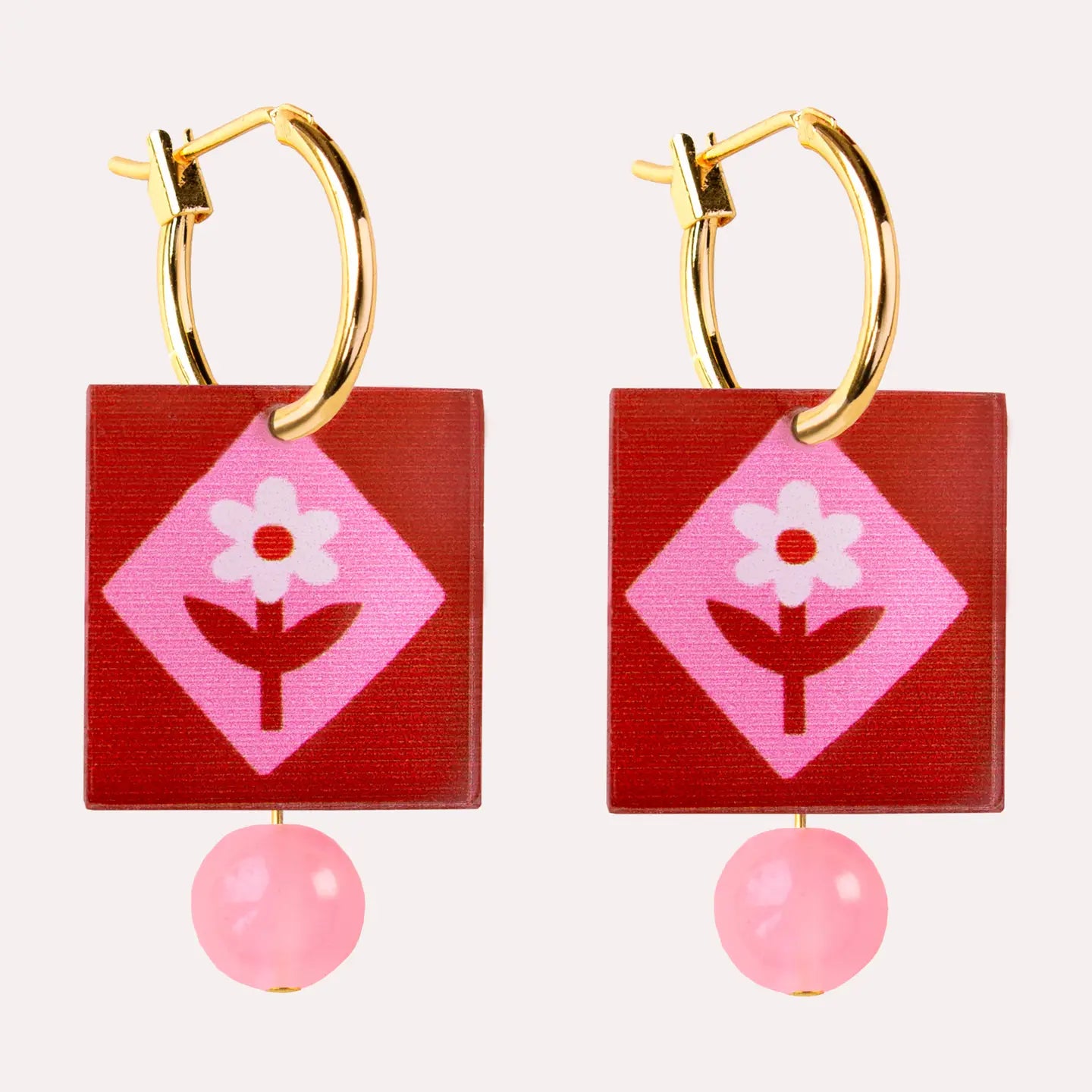Natalie Lea Owen - Red Pink Folk Floral Hoop Earrings