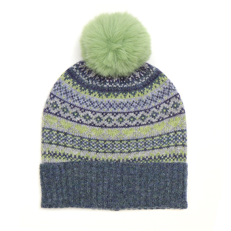 POM - Blue and Sage Fair Isle Bobble Hat