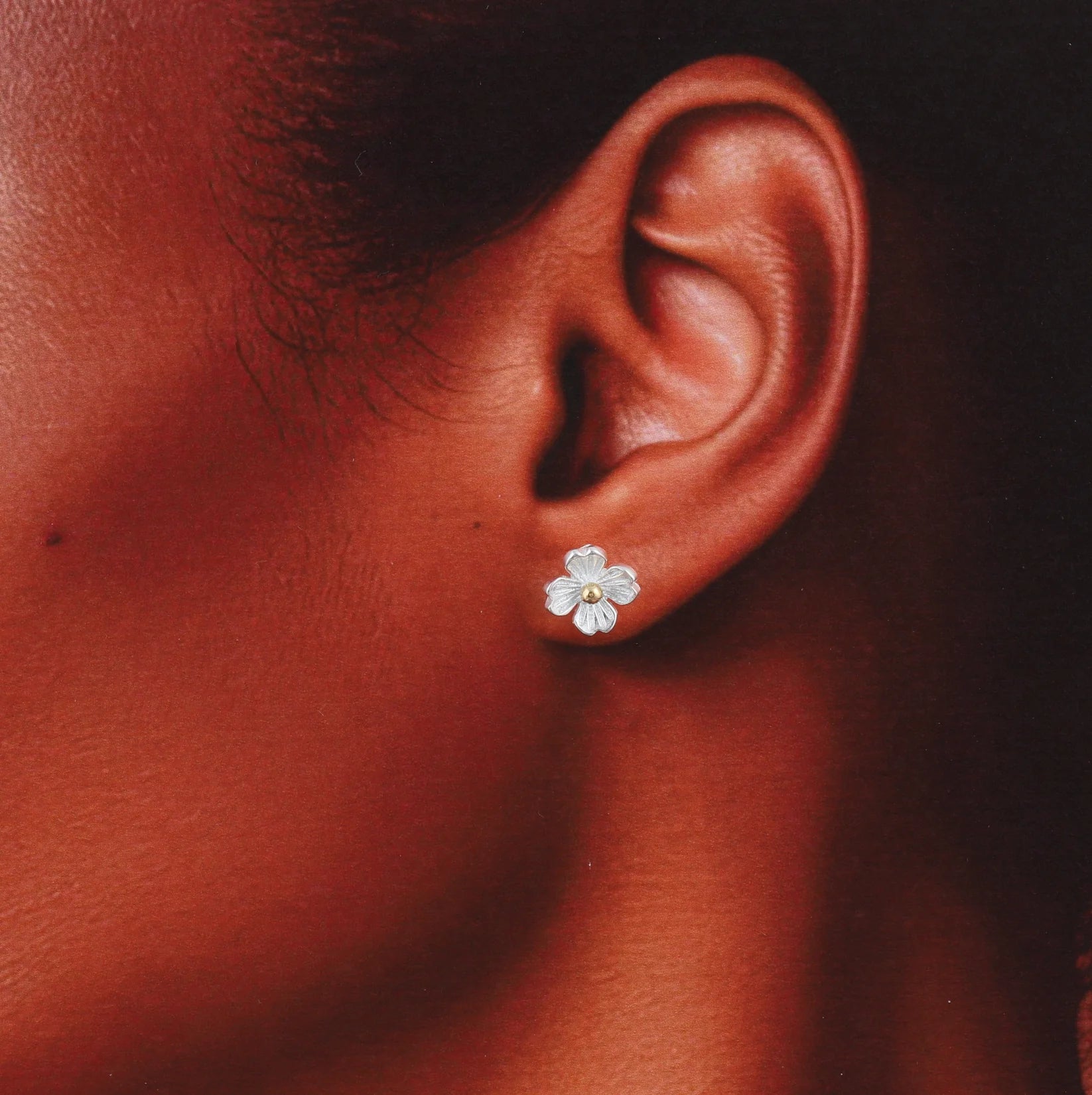 Attic - Four Petal Blossom Flower Earrings - Silver