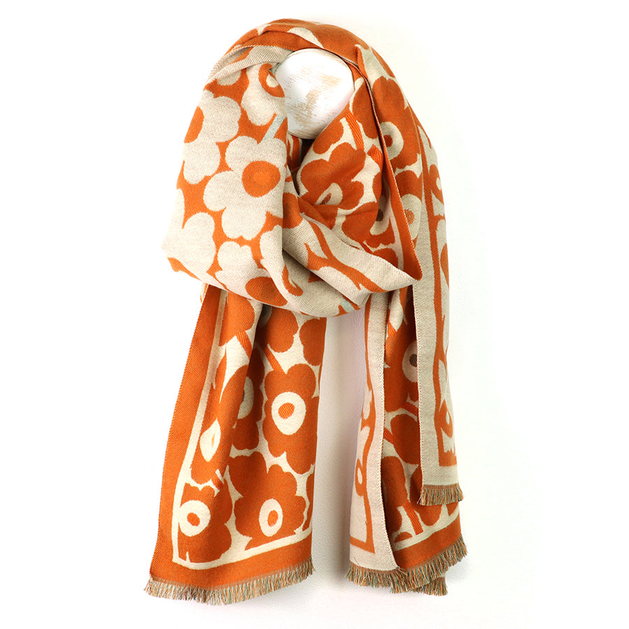 POM - Poppies Jacquard Scarf - Orange/Cream
