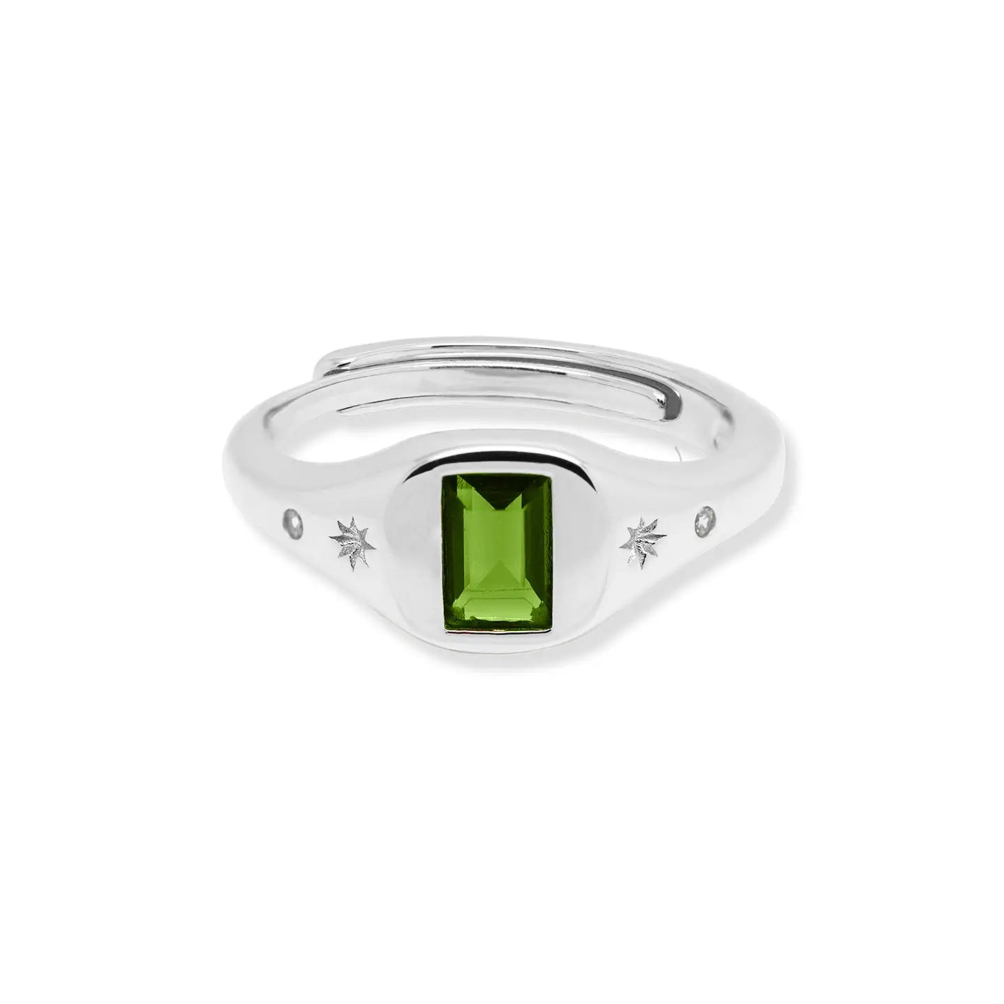 Peridot Baguette Adjustable Signet Ring - Silver