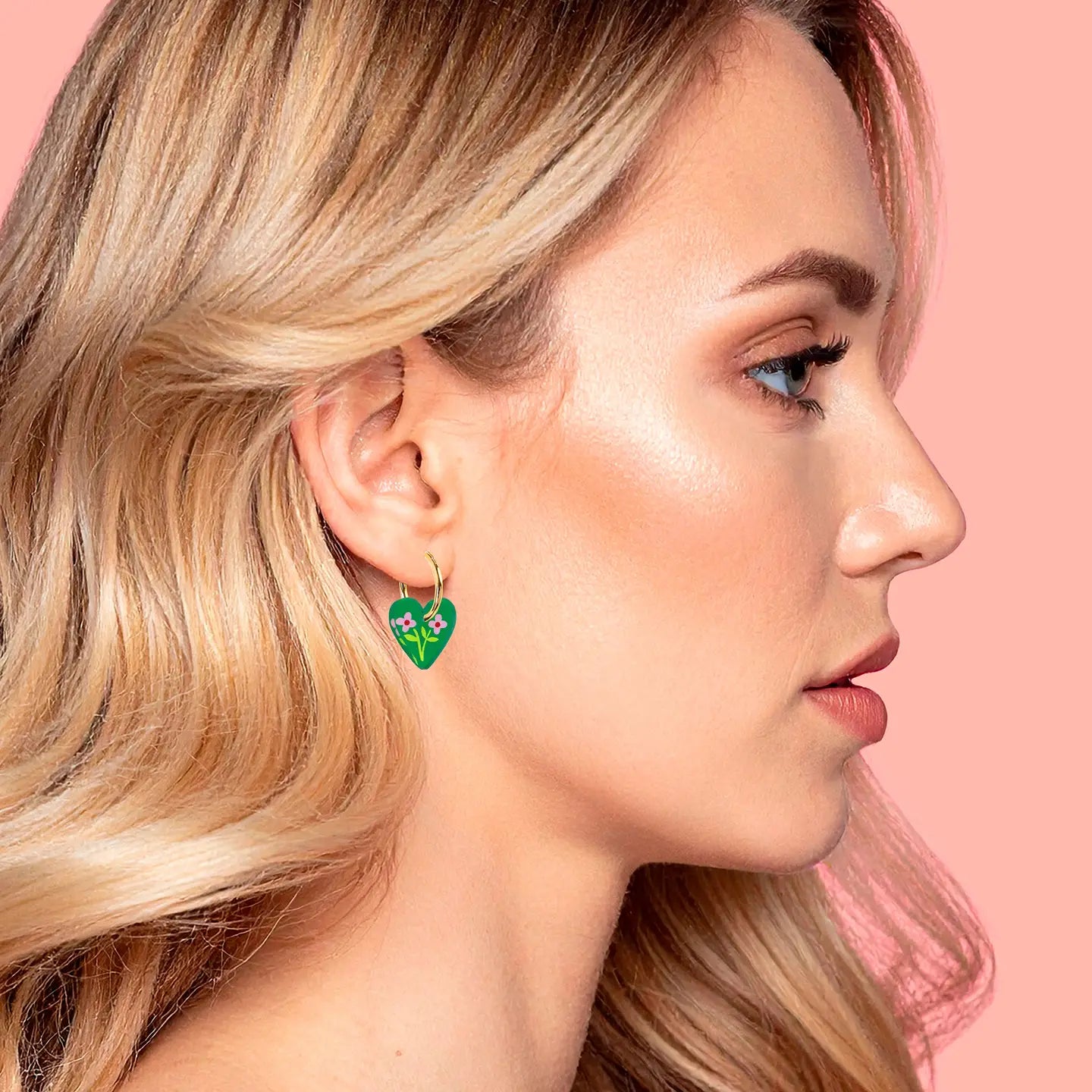 Natalie Lea Owen - Green Folk Floral Hoop Earrings