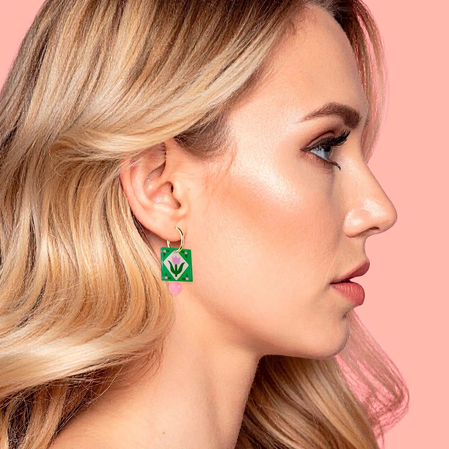 Natalie Lea Owen - Green Folk Floral Hoop Earrings