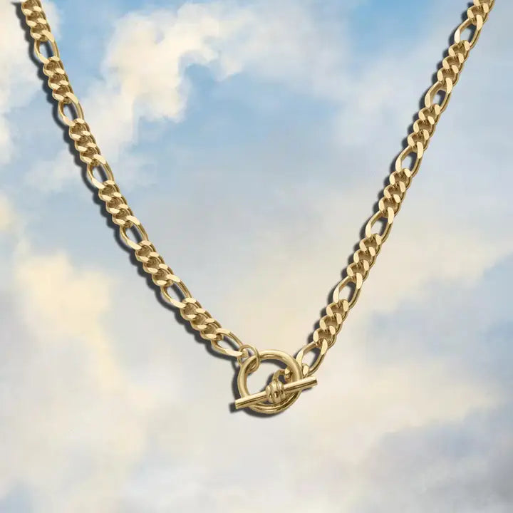 T-Bar Figaro Chain Necklace - Gold