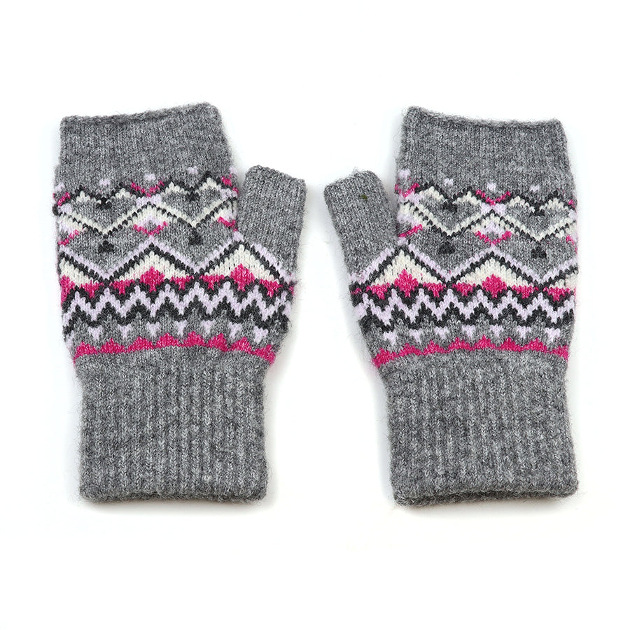 Recycled blend grey mix fair isle wrist warmers