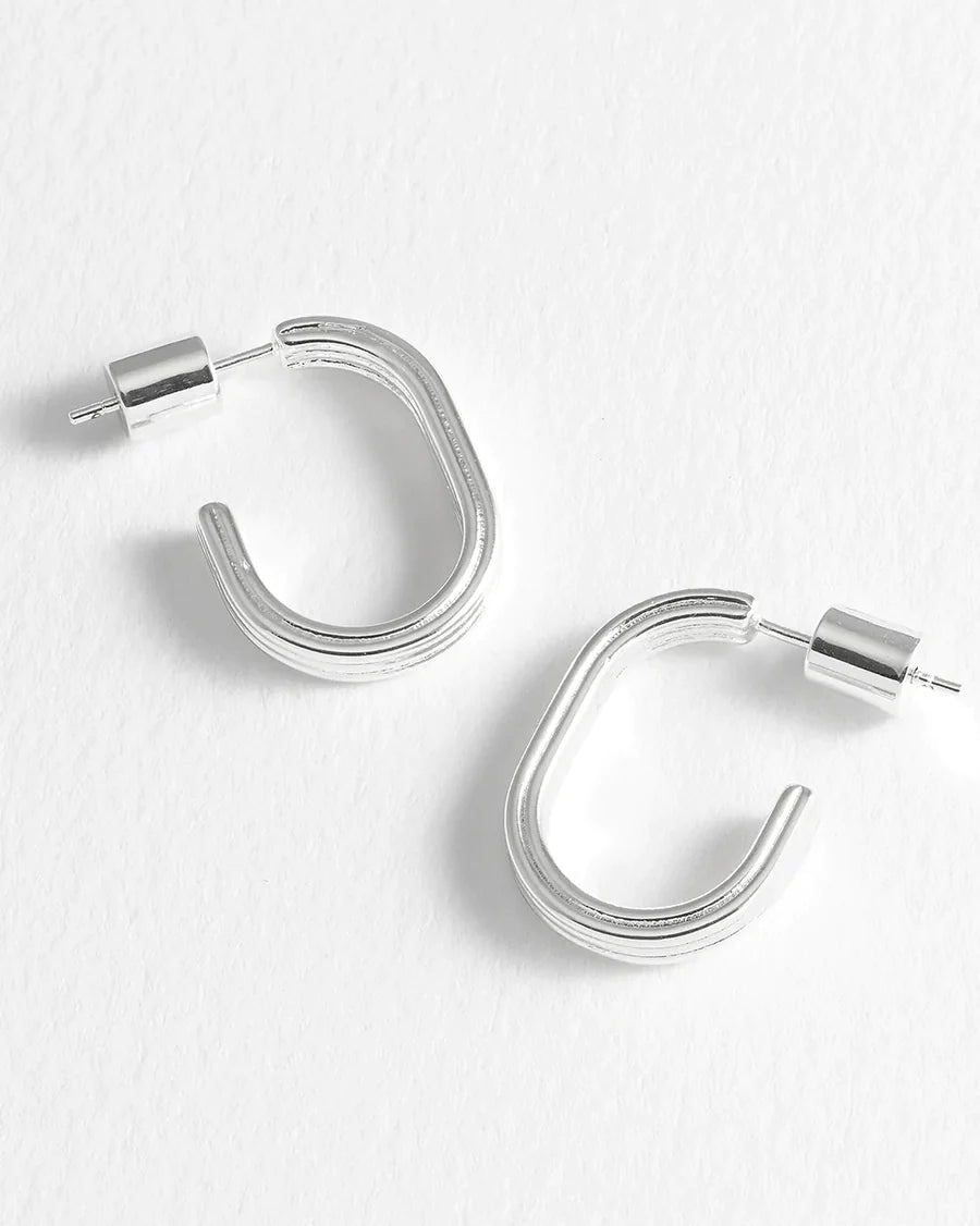Grooved Oval Hoops - Silver
