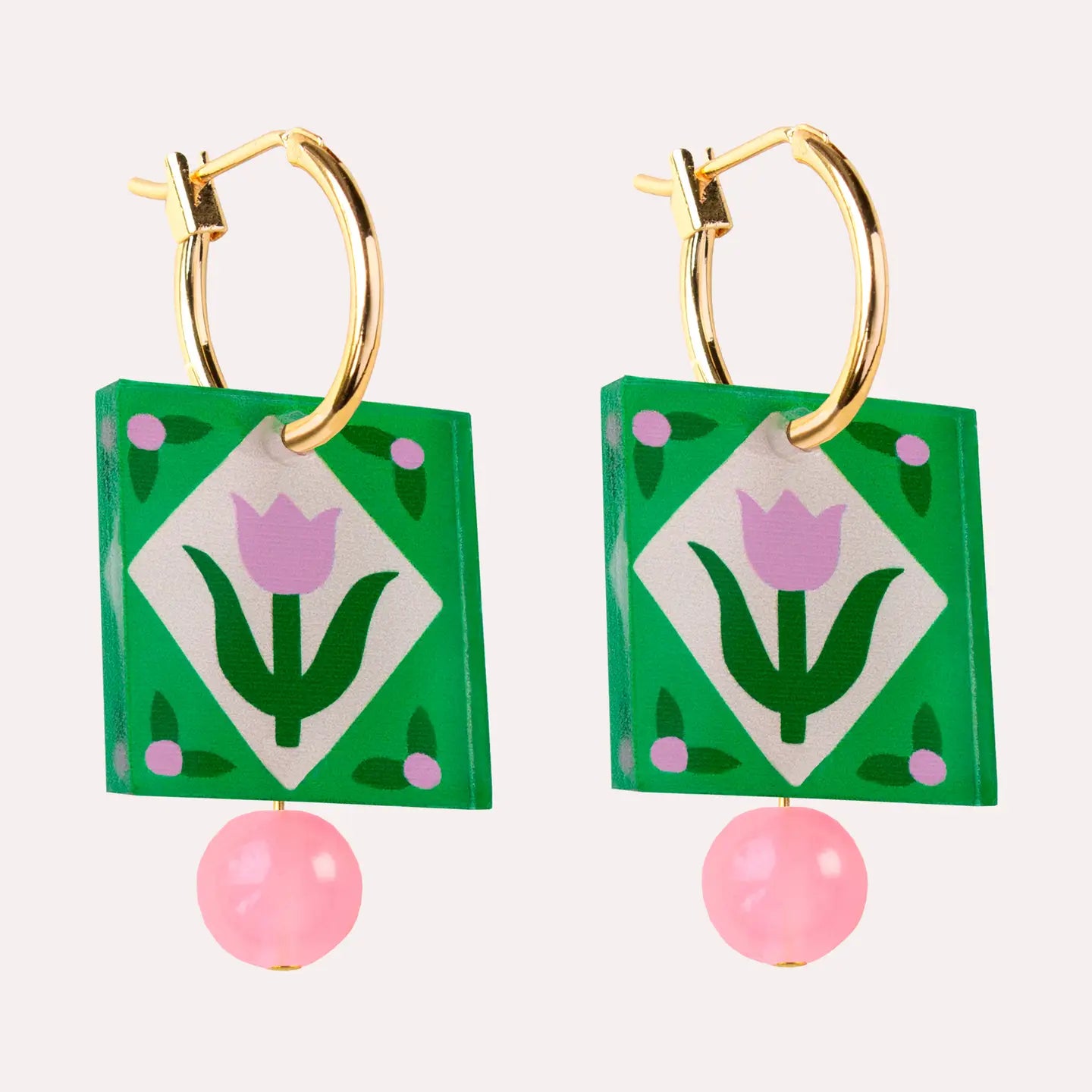 Natalie Lea Owen - Green Folk Floral Hoop Earrings