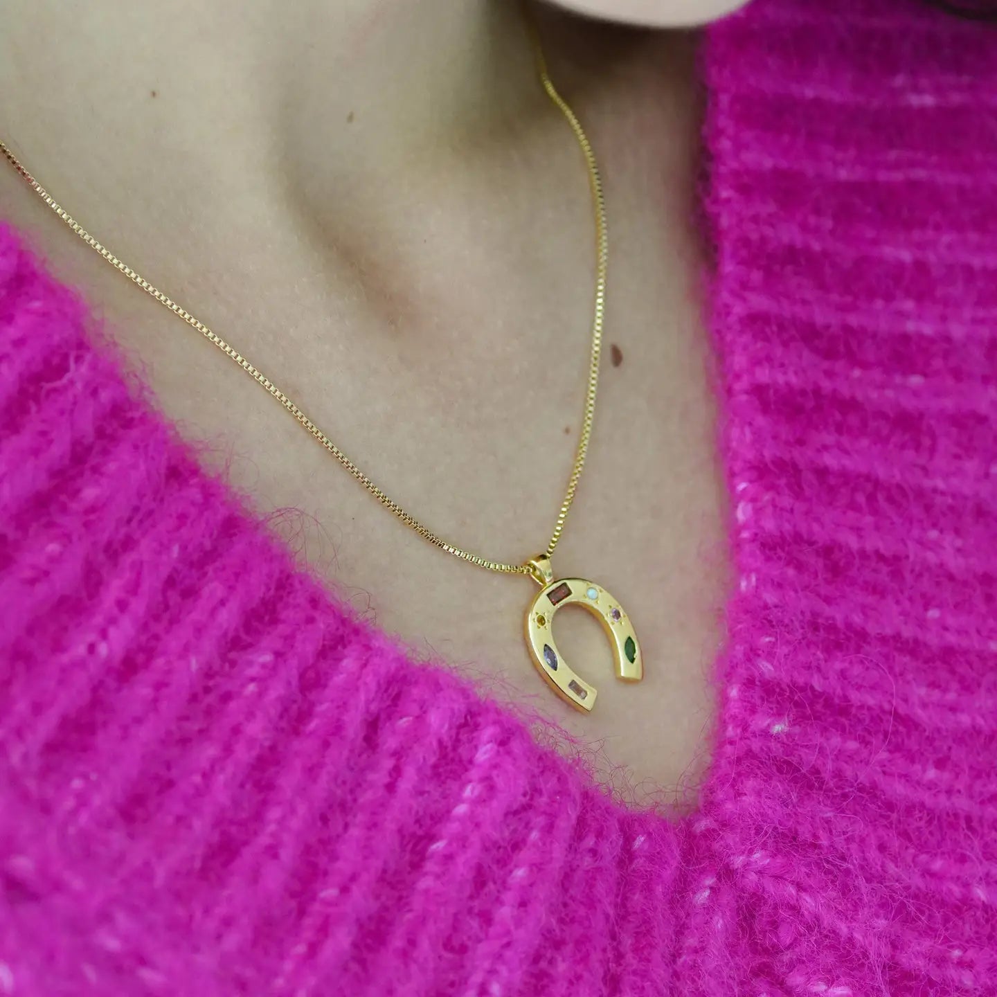 Kaleidoscope Lucky Charm Horseshoe Necklace - Silver
