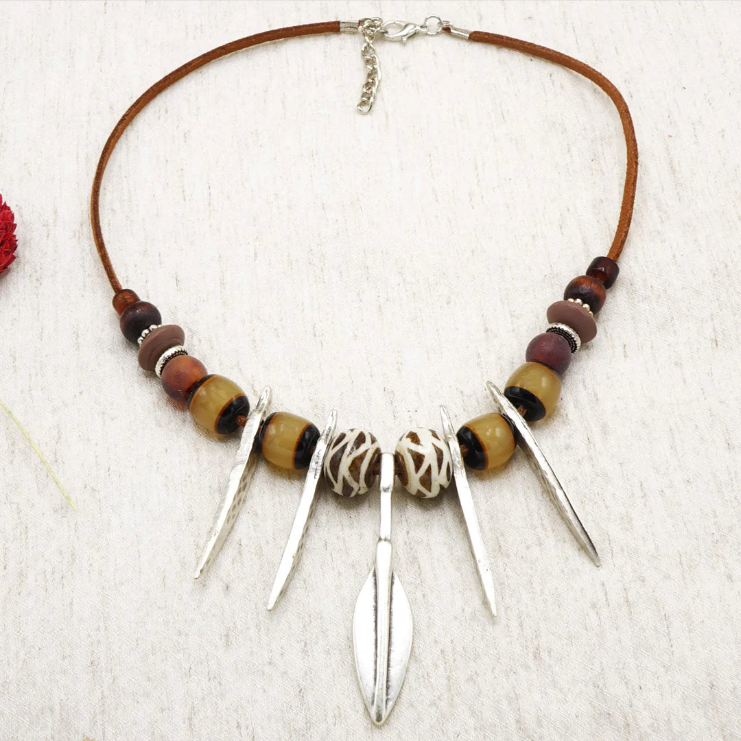 Boho Beaded Necklace with Tribal Charm