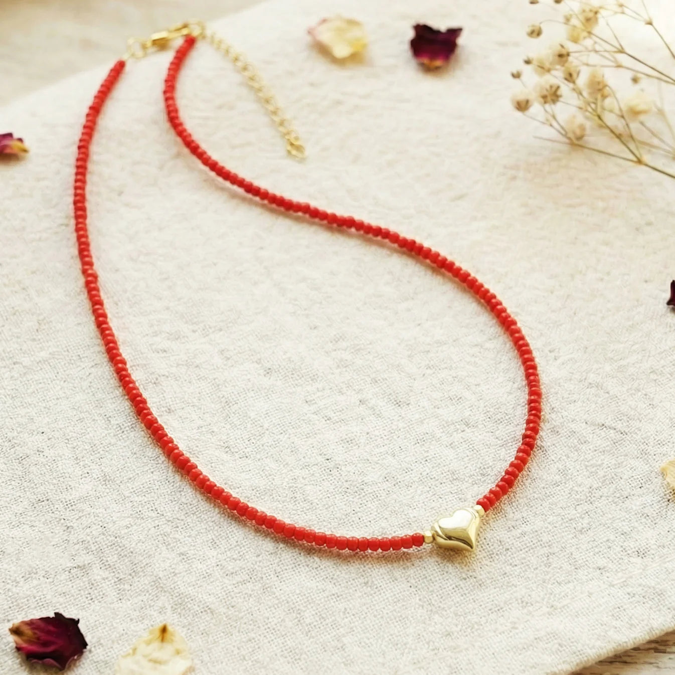 Dainty Beaded Heart Necklace