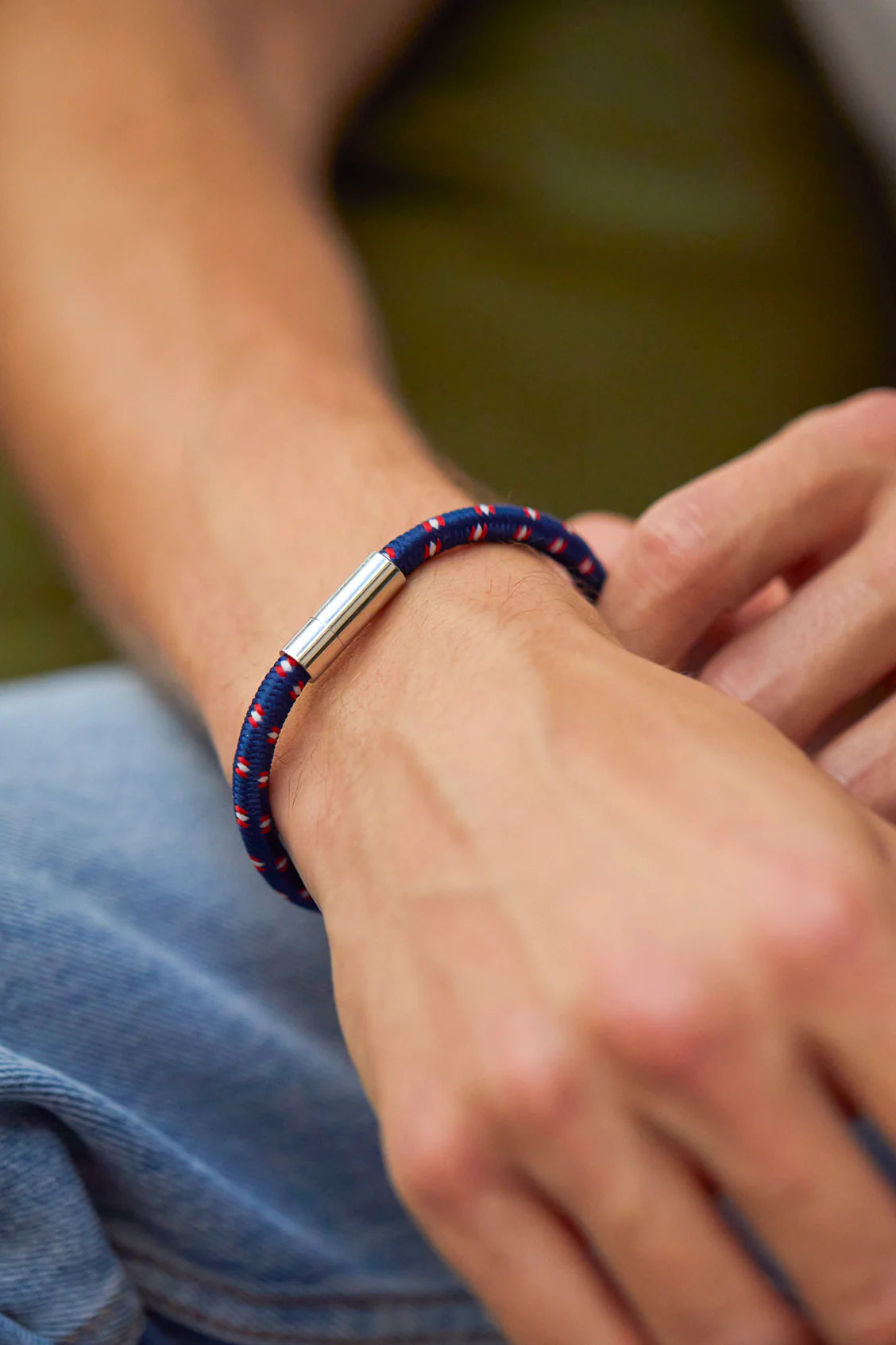 Men's Single Wrap Cord Bracelet - Navy/Red