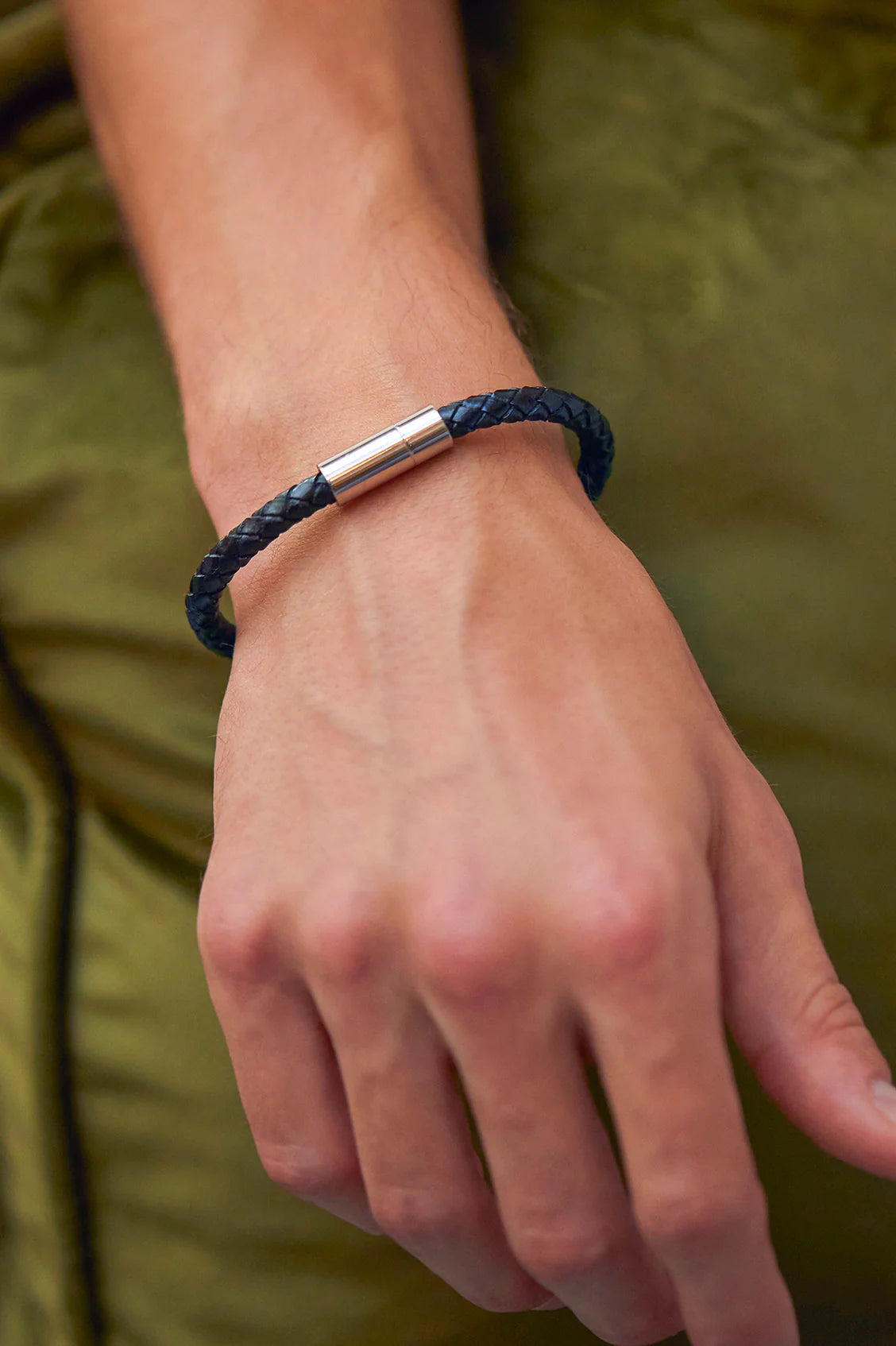 Men's Navy Leather Single Wrap Bracelet