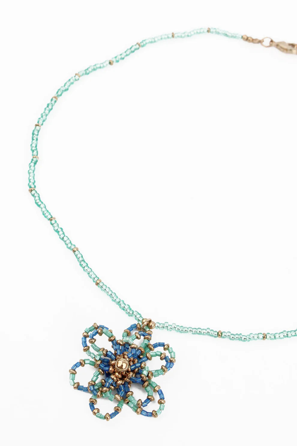 Turquoise Blue Flower Beaded Necklace