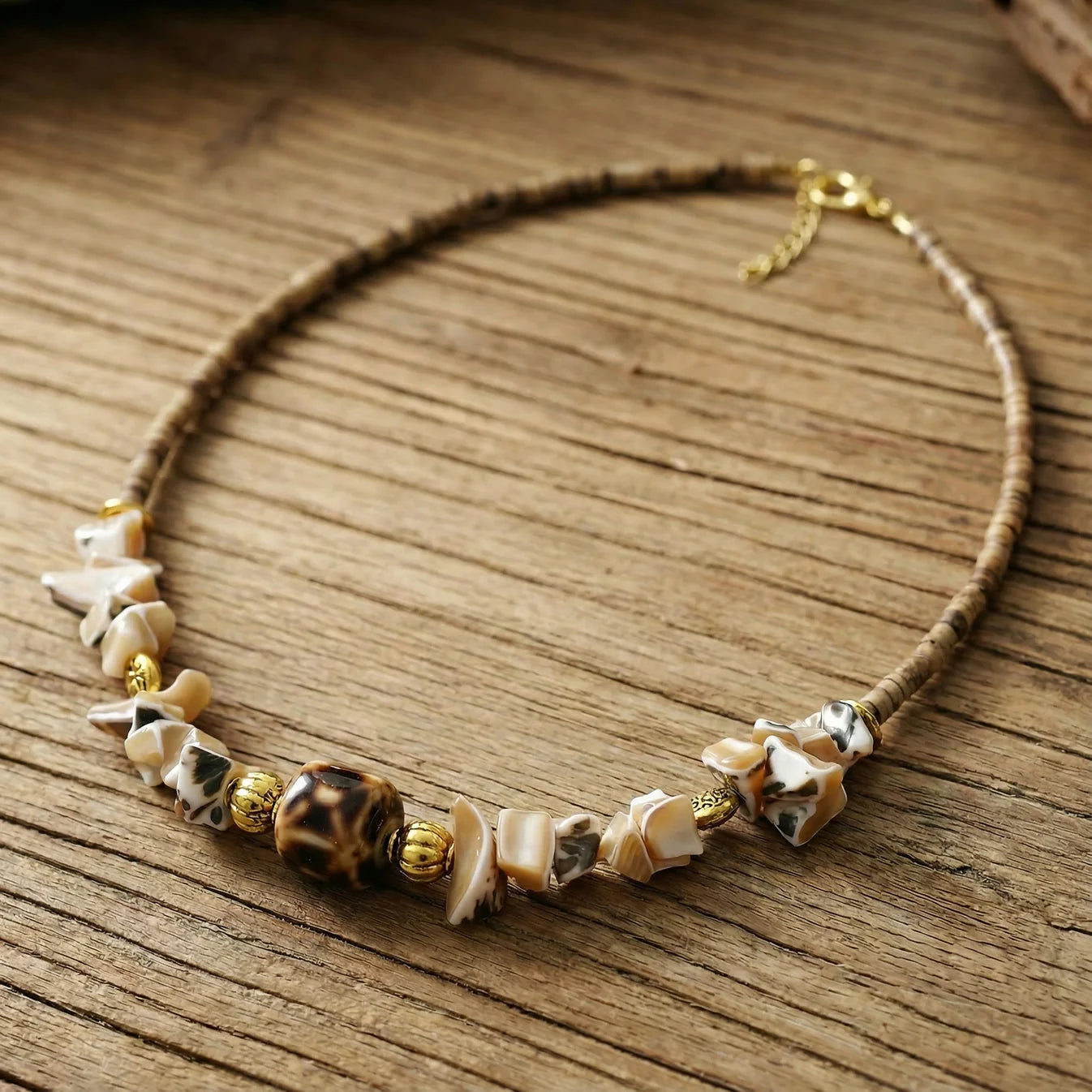 Natural Shell & Heishi Beaded Necklace