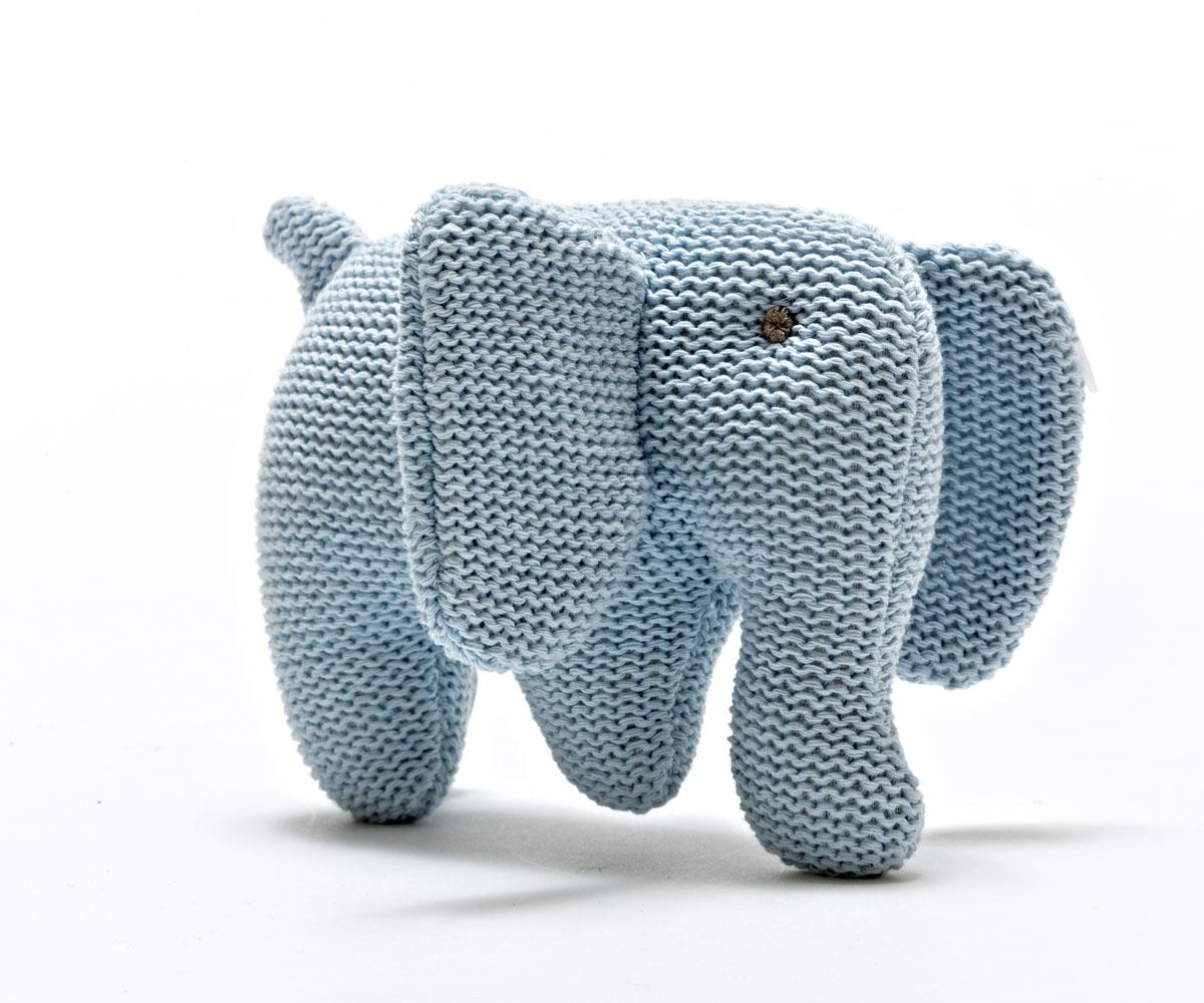 Knitted Blue Elephant Rattle
