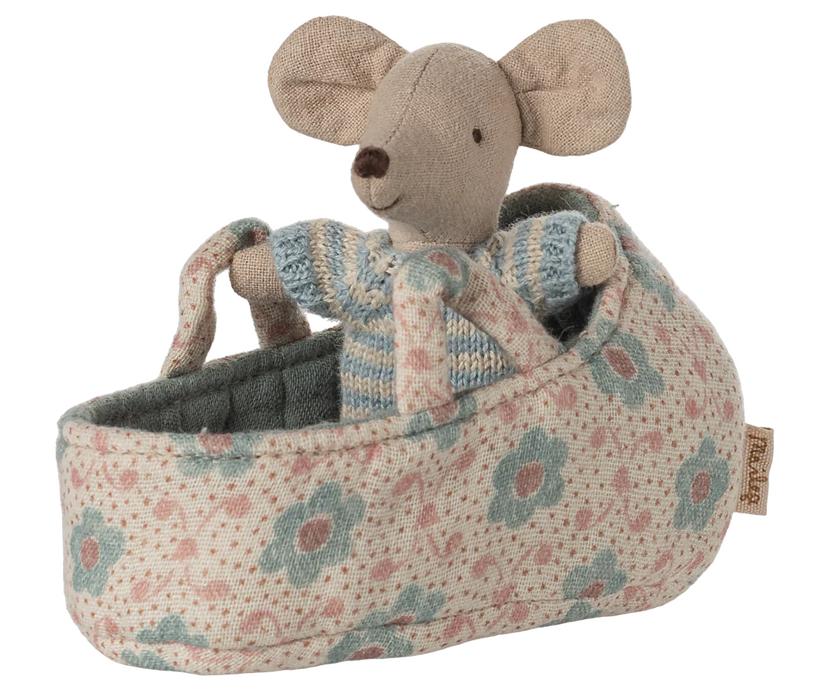 Maileg - Baby Mouse in Carry Cot - Blue