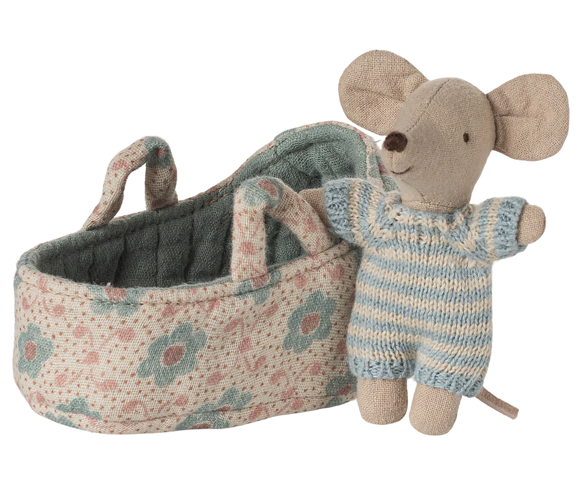 Maileg - Baby Mouse in Carry Cot - Blue