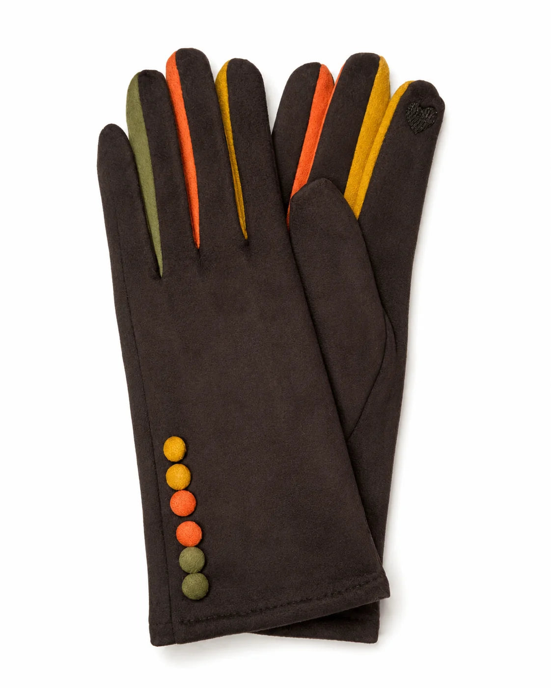 Faux Suede Gloves with Multi Colour Buttons