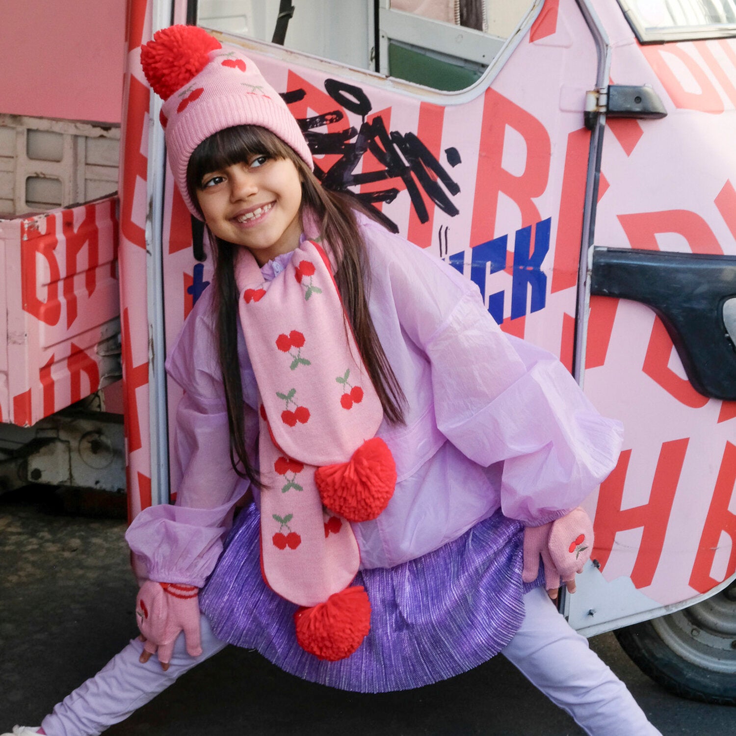 Cheerful Cherry Knitted Hat - 7-10 Years