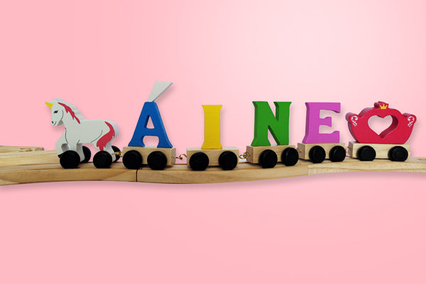 Coloured Wooden Train Alphabet & Carraiges