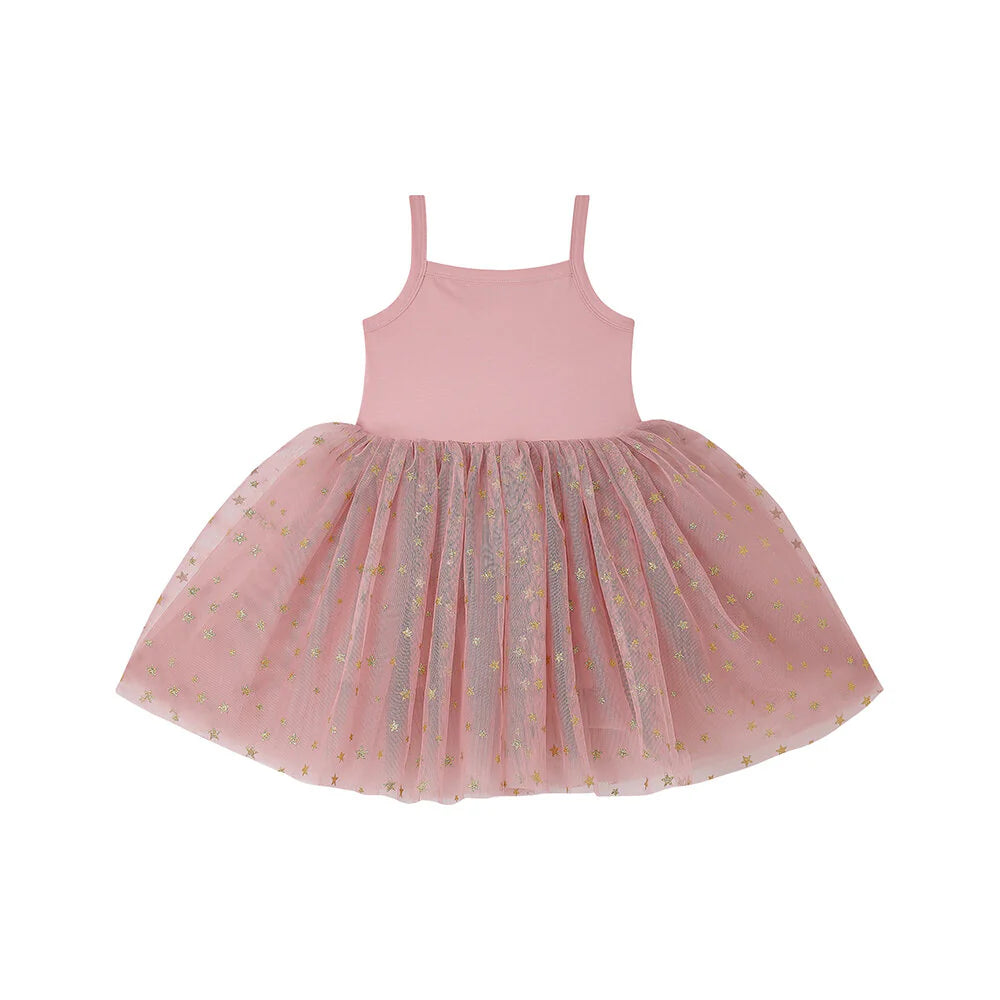 Bob & Blossom - Vintage Pink and Gold Glitter Star Dress 4-6