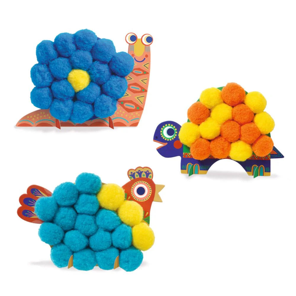 Djeco - PomPom Collage - Fluffy Animals