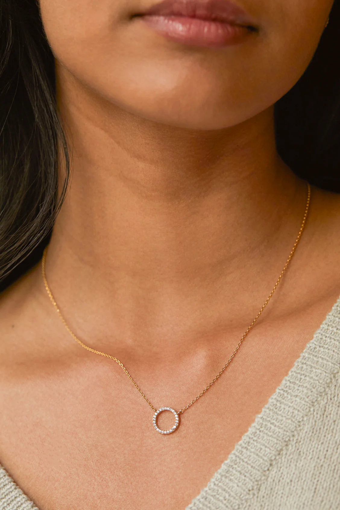 Circle CZ Necklace - Gold