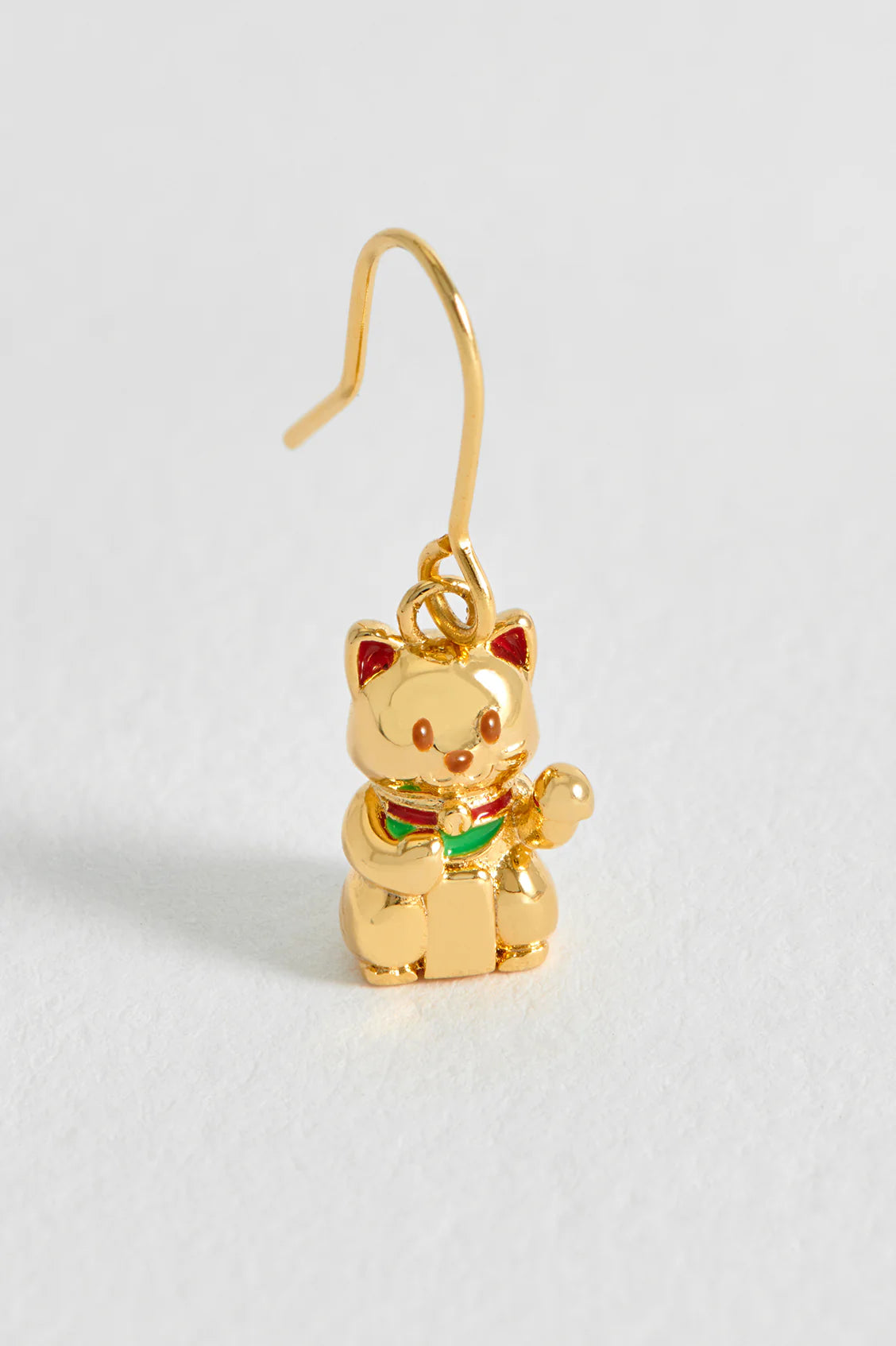 Gold Lucky Cat Drop Hook Earrings