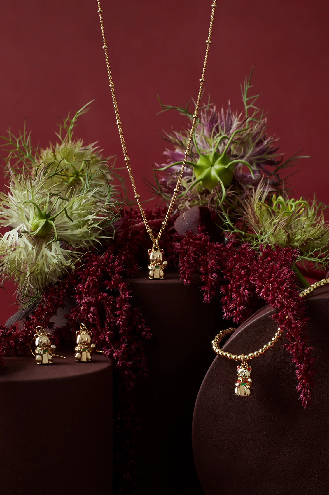 Gold Lucky Cat Drop Hook Earrings