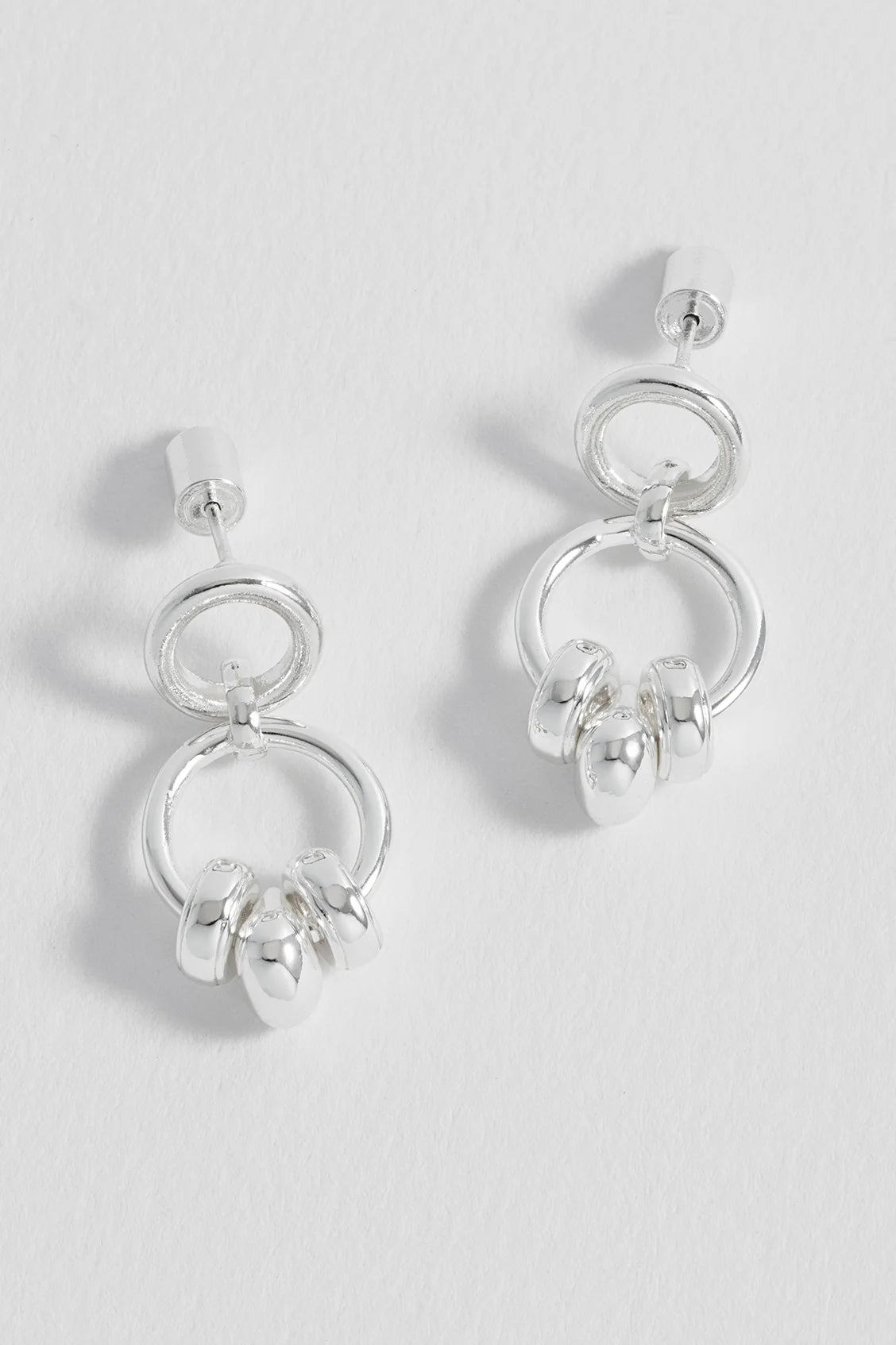 Beaded Circle Drop Earrings - Silver