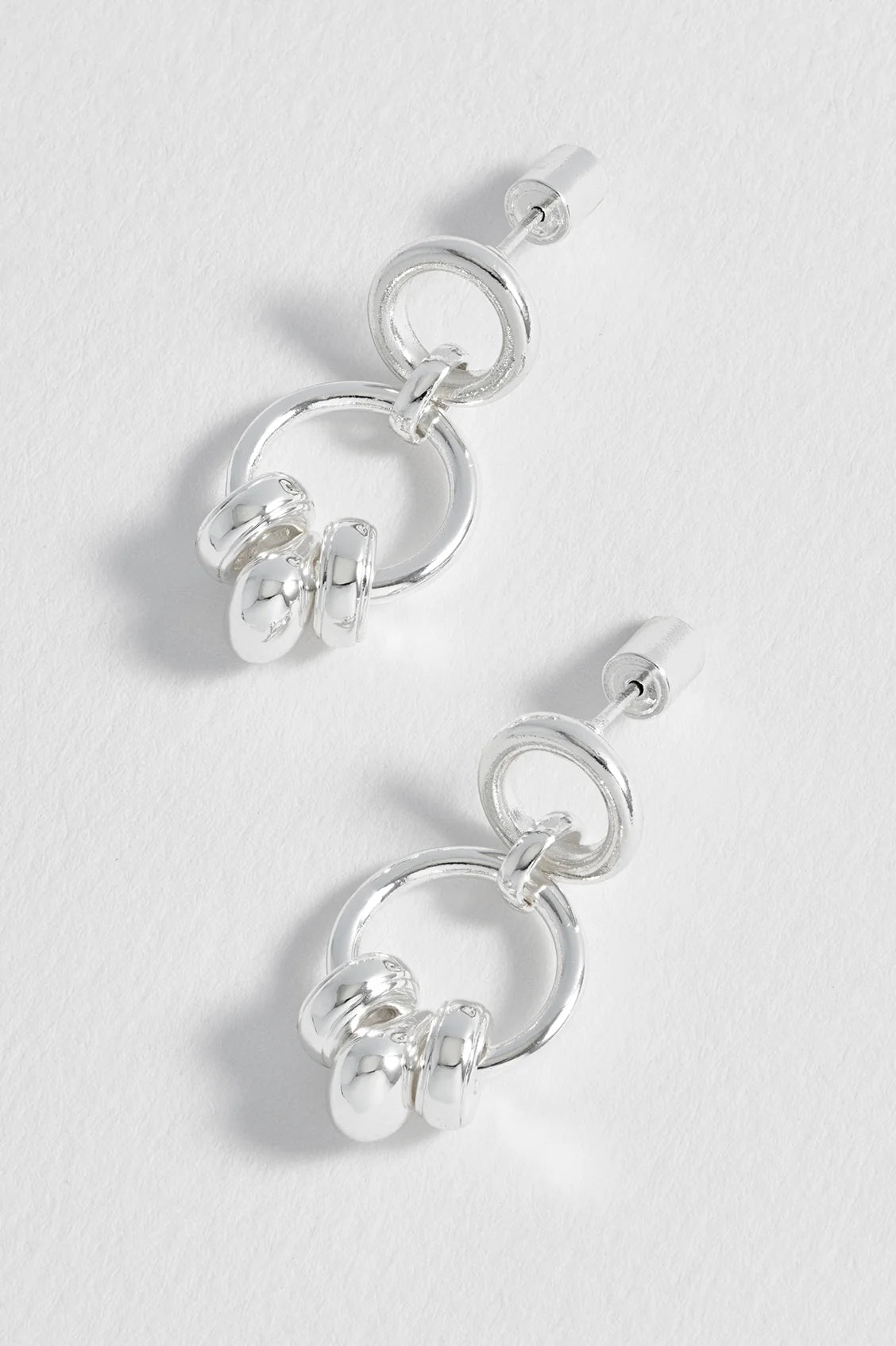 Beaded Circle Drop Earrings - Silver