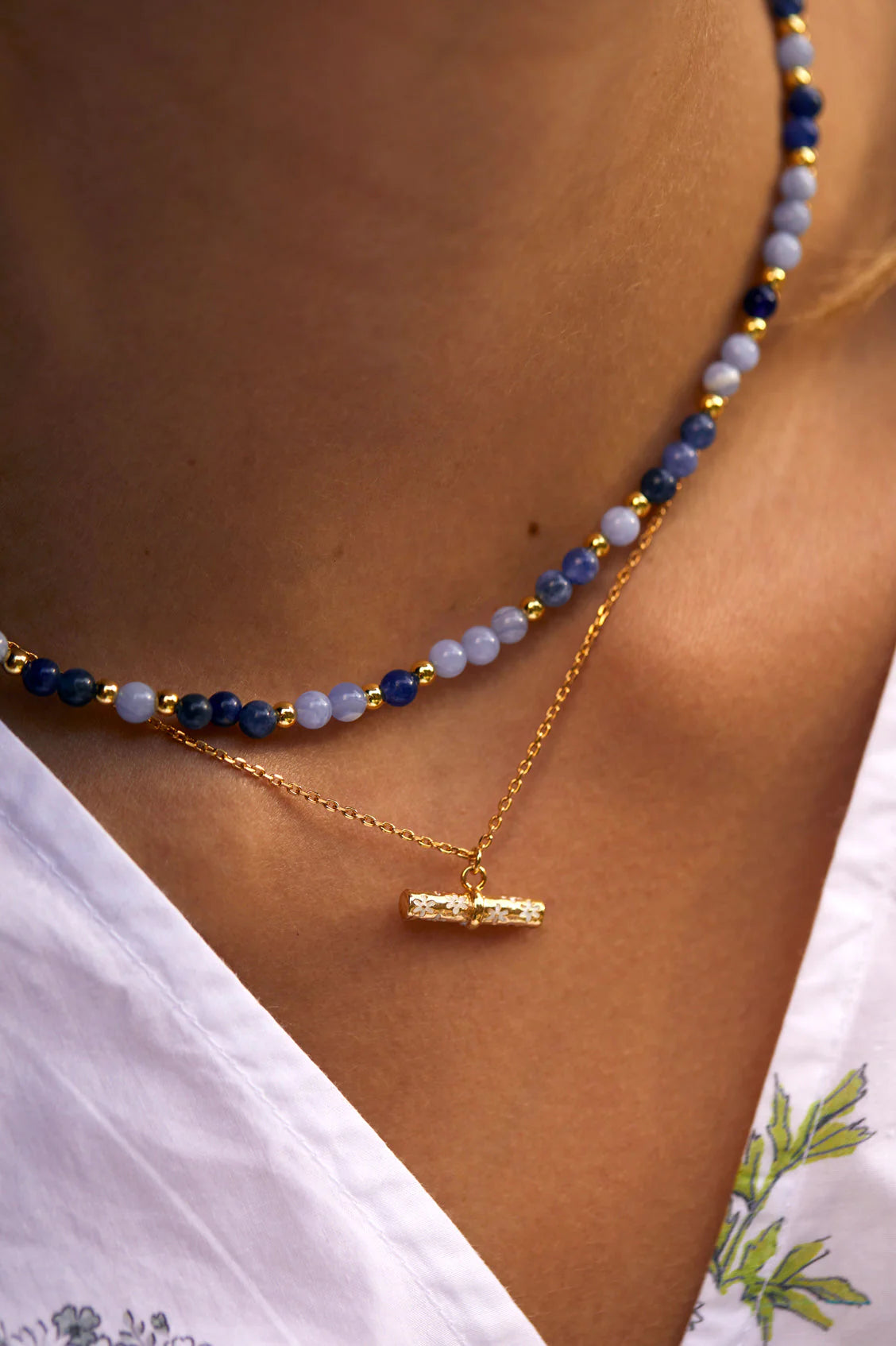 Mix Blue Semi Precious Necklace - Gold