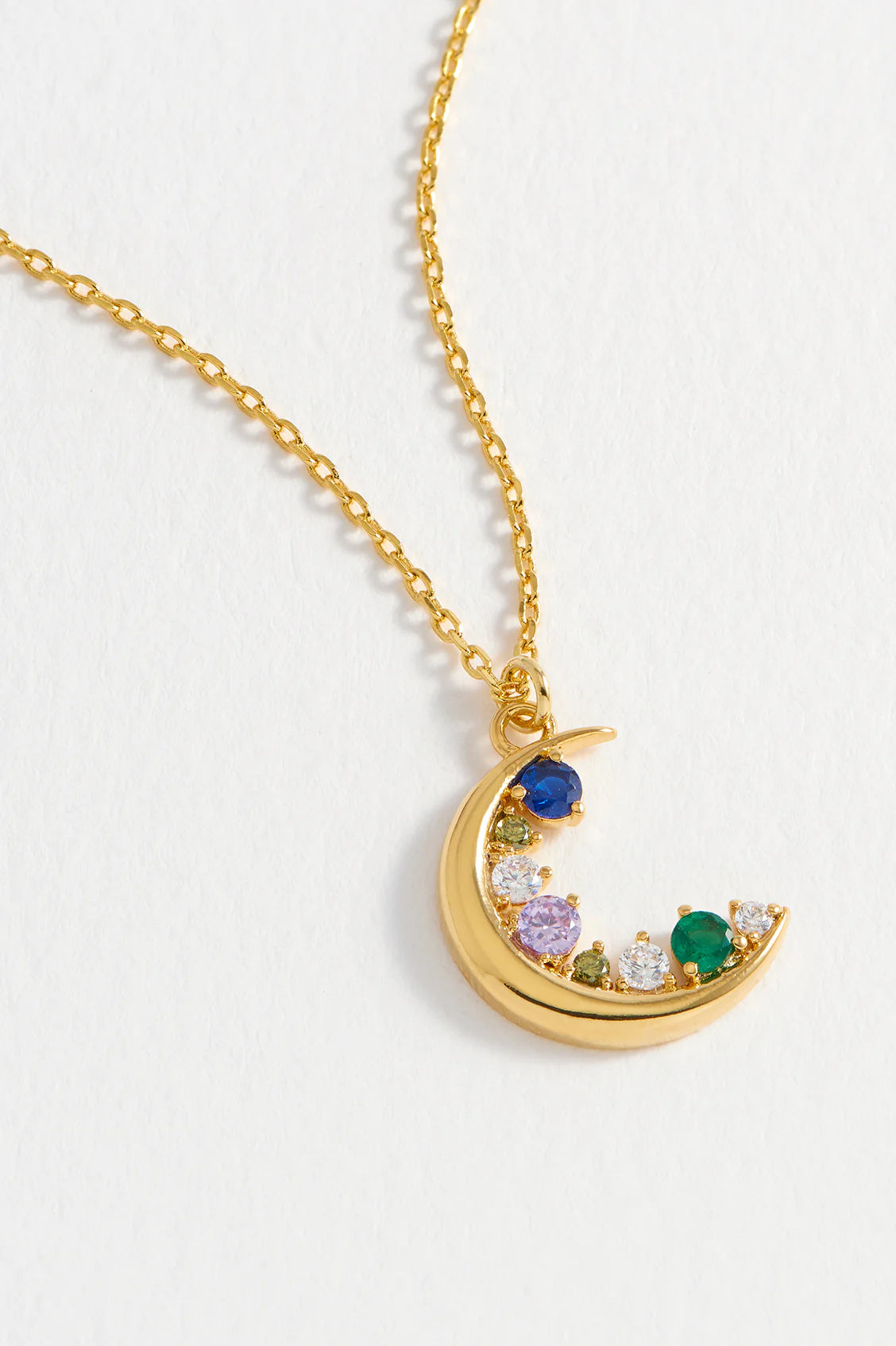 Multi CZ Moon Necklace - Gold Plated