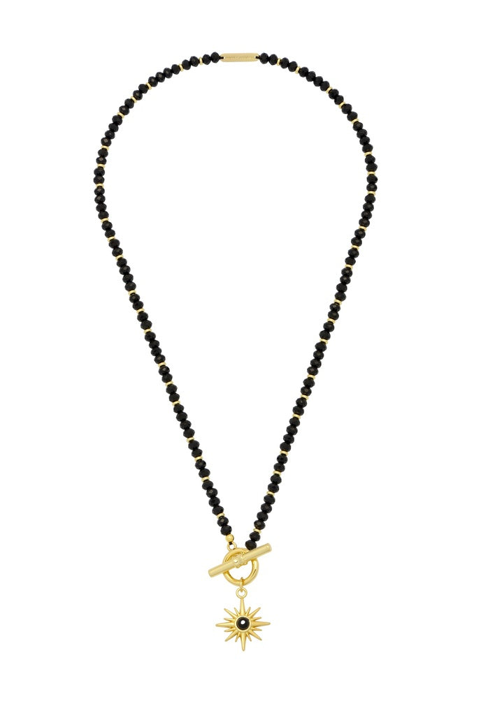 Black Agate Star T Bar Necklace - Gold