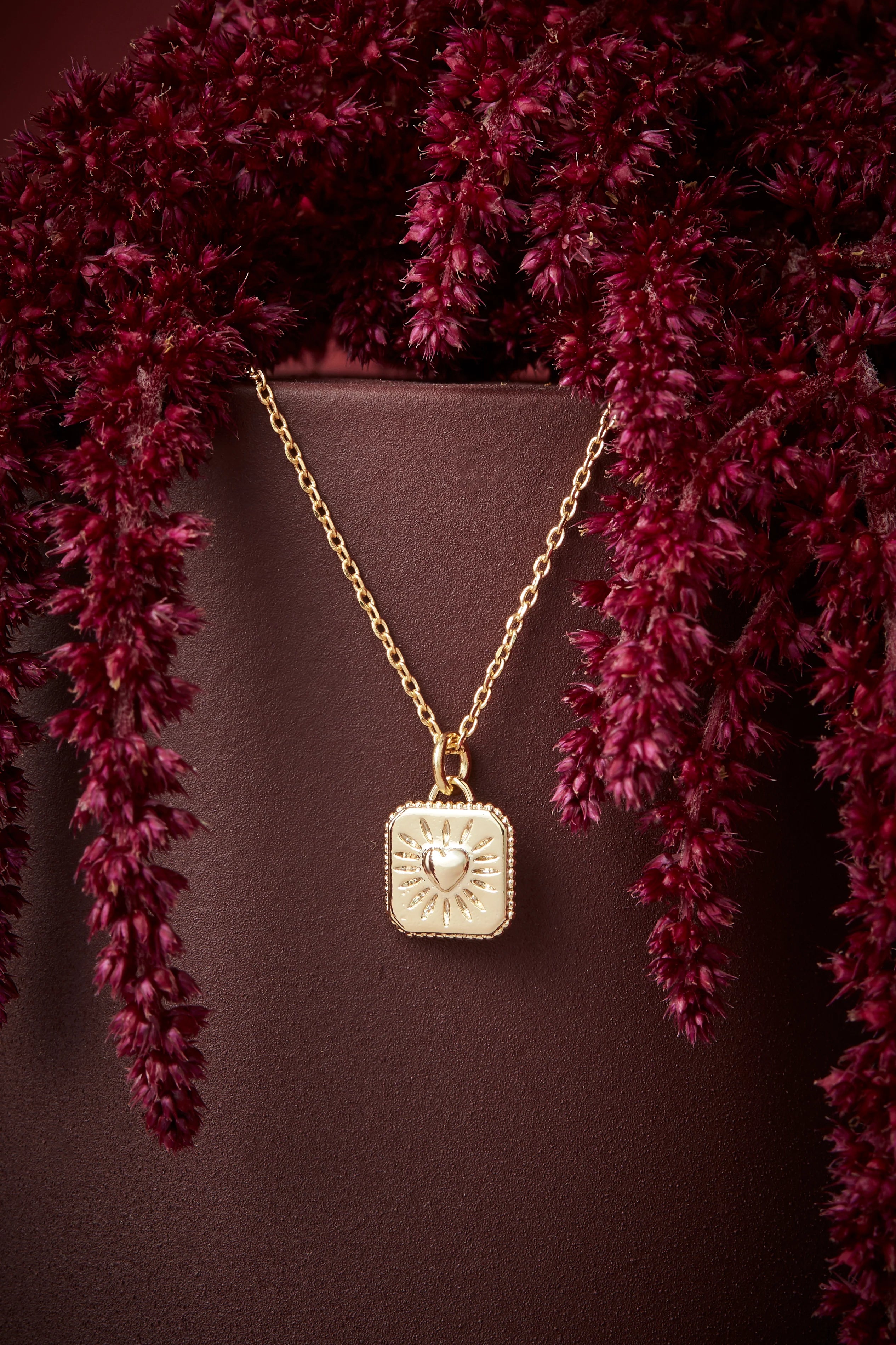 Gold Bobble Heart Tablet Necklace