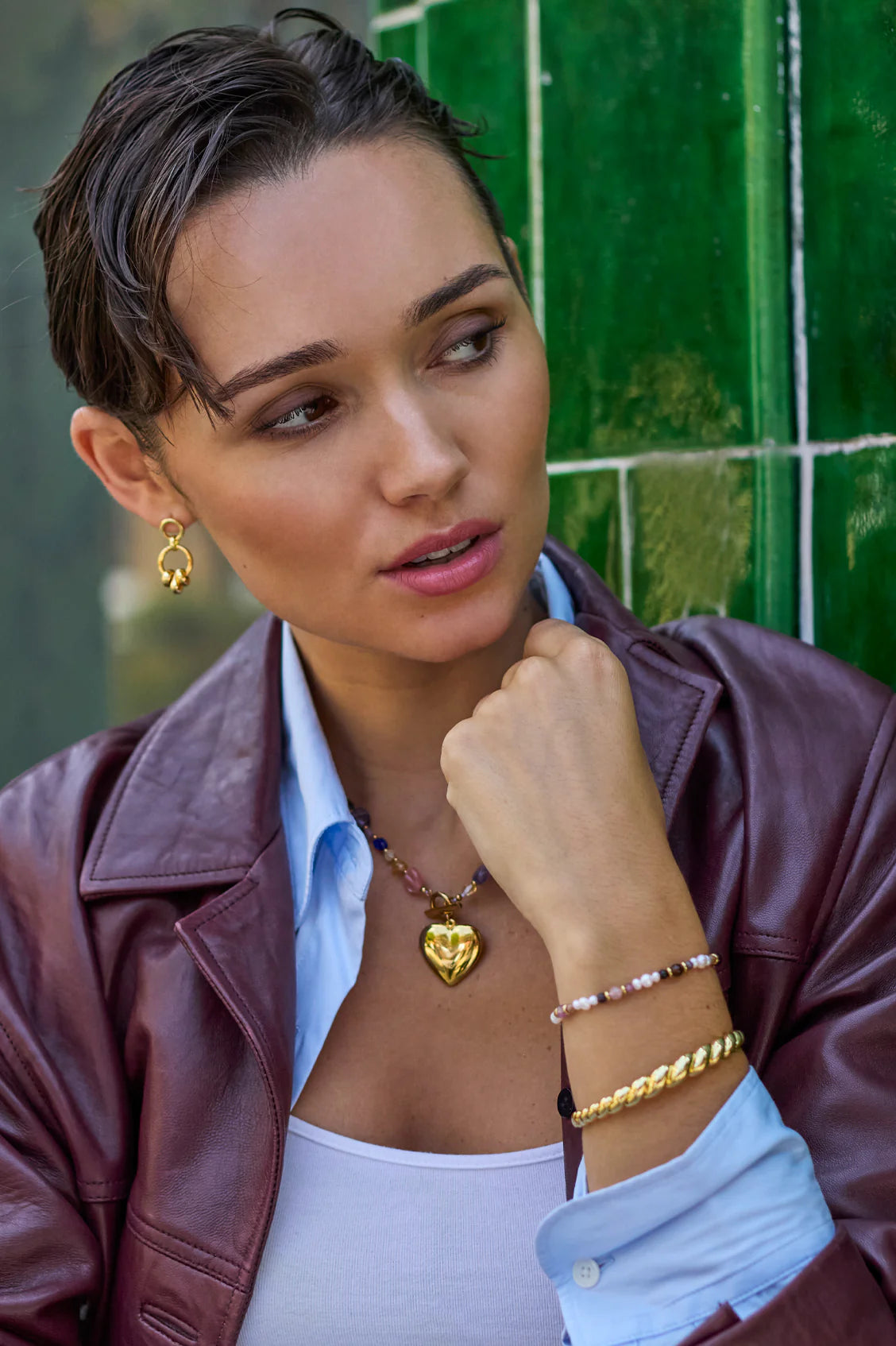Beaded Circle Drop Earrings - Gold