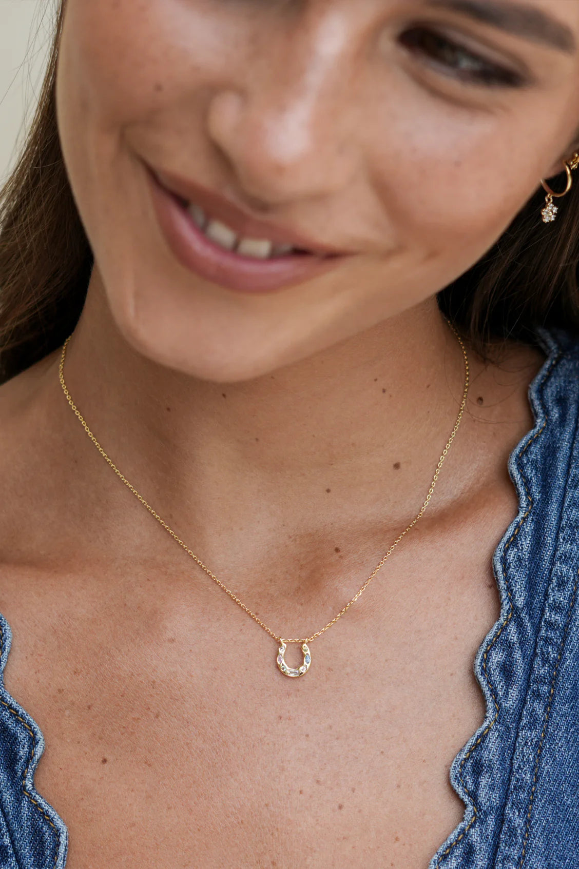 Estella Bartlett - Multi Pastel CZ Horseshoe Necklace