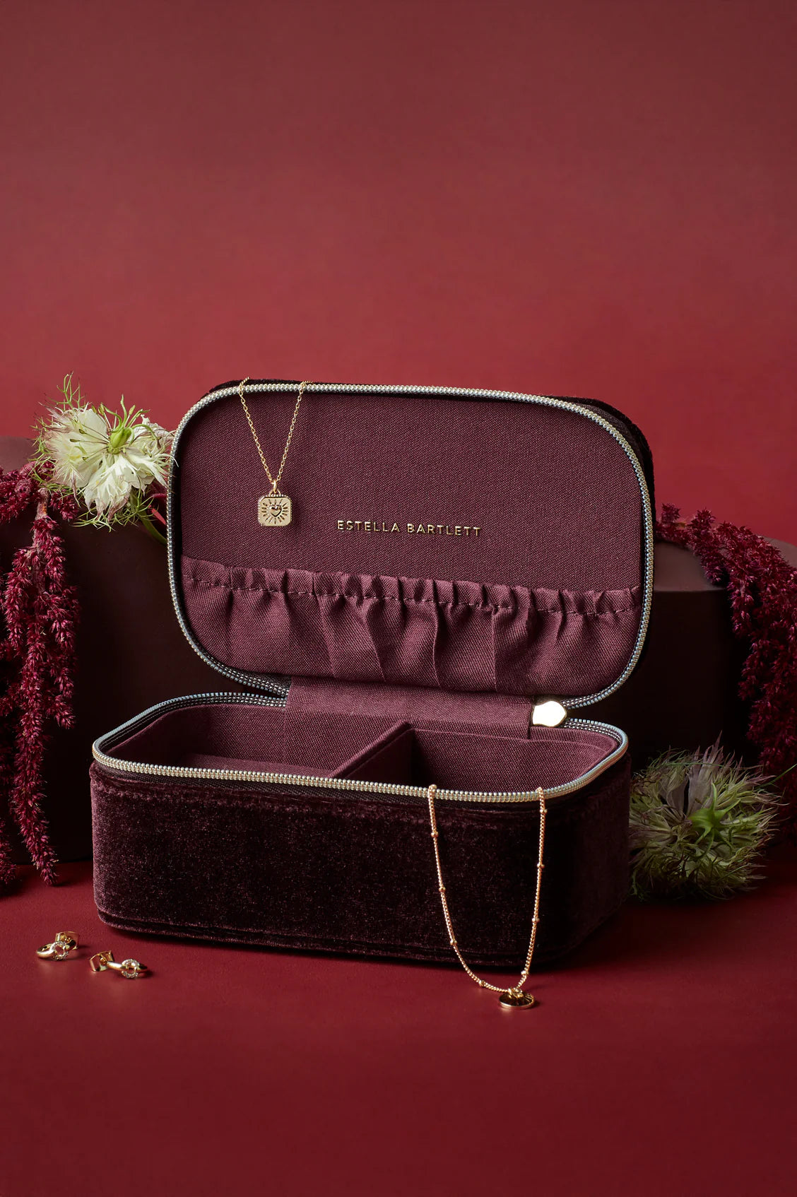 Quilted Lid Mini Jewellery Box - Deep Burgundy