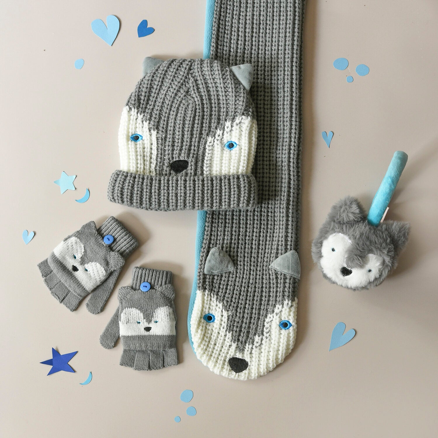 Husky Dog Knitted Hat - 7-10 Years