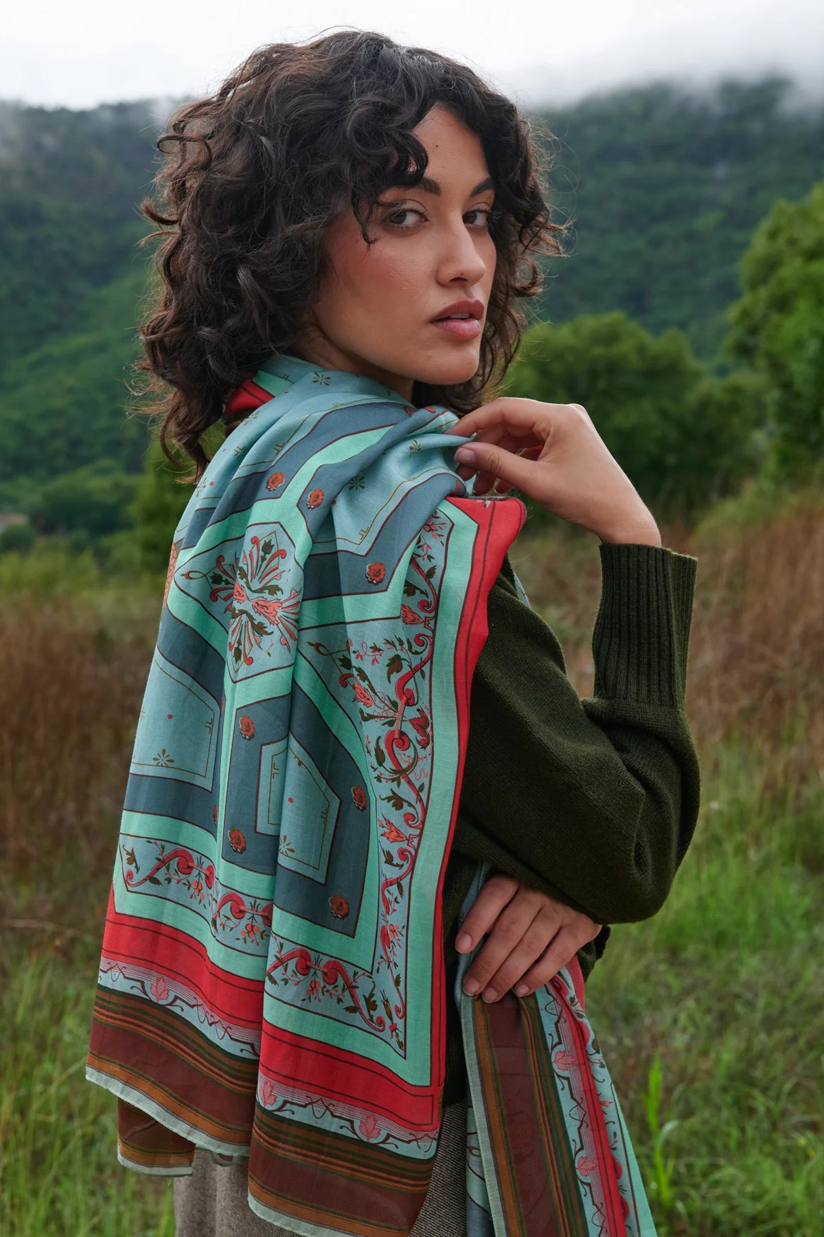 Fleur de Lys Aqua Scarf