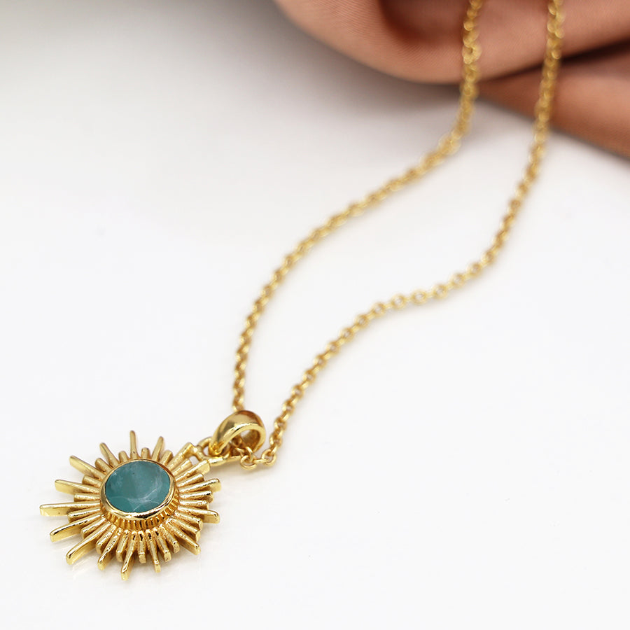 Gold Plated Sunburst Necklace with Amazonite