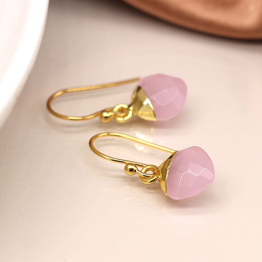 Aureus 14k Gold Plated Pink Glass Drop Earrings
