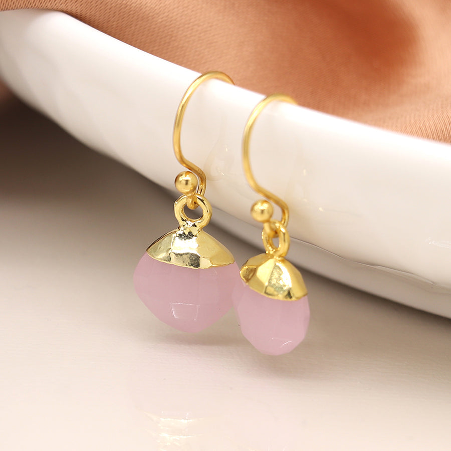Aureus 14k Gold Plated Pink Glass Drop Earrings