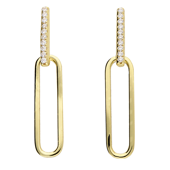 Bar and Paper Chain Link Stud Drop Earring - Gold