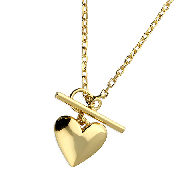 Gold Plated Heart on T- Bar Necklace