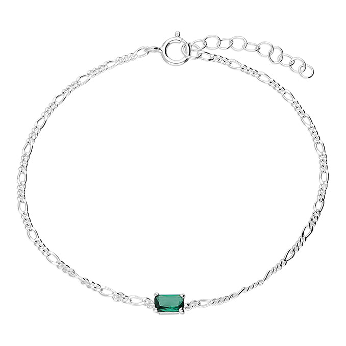 Sterling Silver Emerald Baguette Bracelet