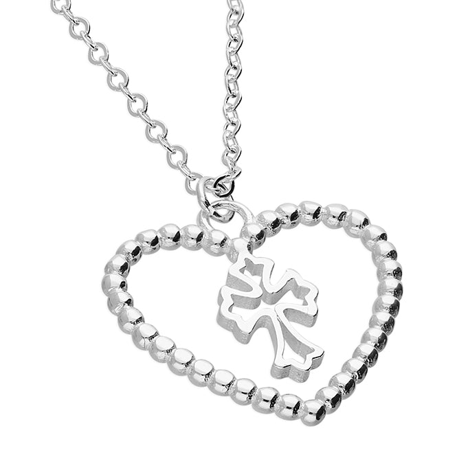 Silver Heart & Cross Necklace