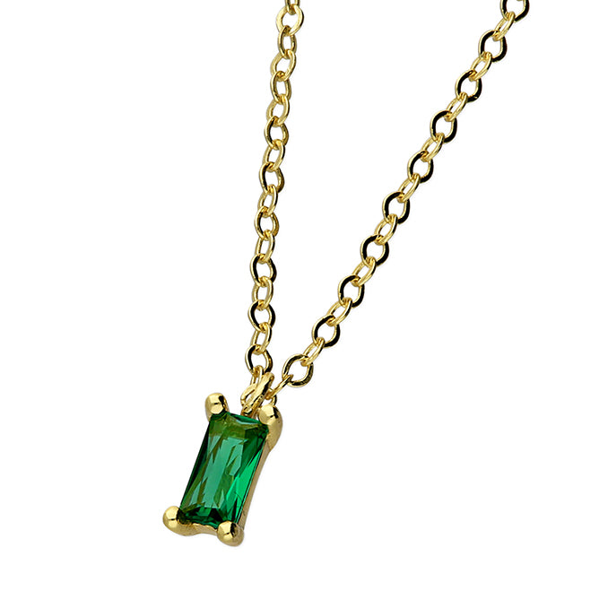Gold Plated Sterling Silver Emerald Baguette Necklace