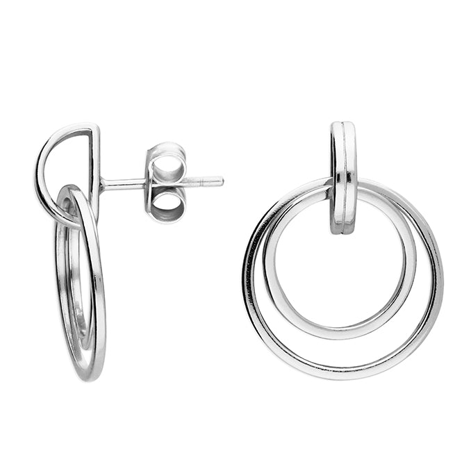Double Circle Stud Drop Earring SS