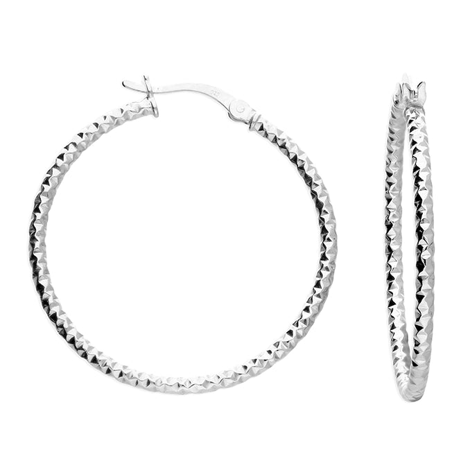 Silver 33mm Facetted Creole Hoop Earring